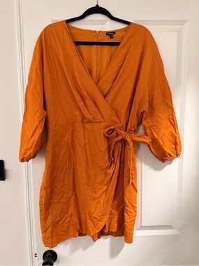 Express Orange Wrap Dress with Tie Waist